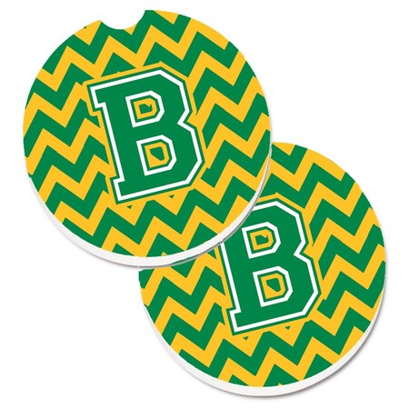 Carolines Treasures Letter B Chevron Green and Gold  Cup Holder Car Coaster, PK2 CJ1059-BCARC